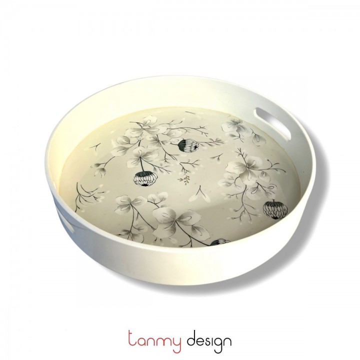 Round lacquer tray with 3  legs with flowers /40 cm